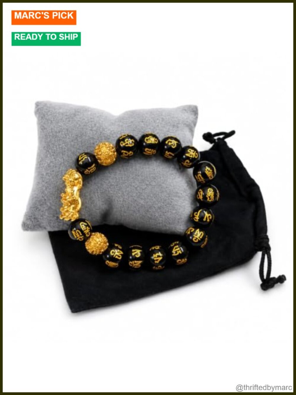 Black Obsidian Pi Xiu Bracelet - Feng Shui Wealth Protection Adjustable